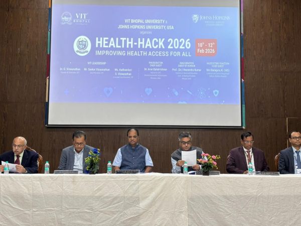 वीआईटी भोपाल विश्वविद्यालय और जॉन्स हॉपकिन्स यूनिवर्सिटी द्वारा हेल्थ-हैक 2026 का शुभारंभ