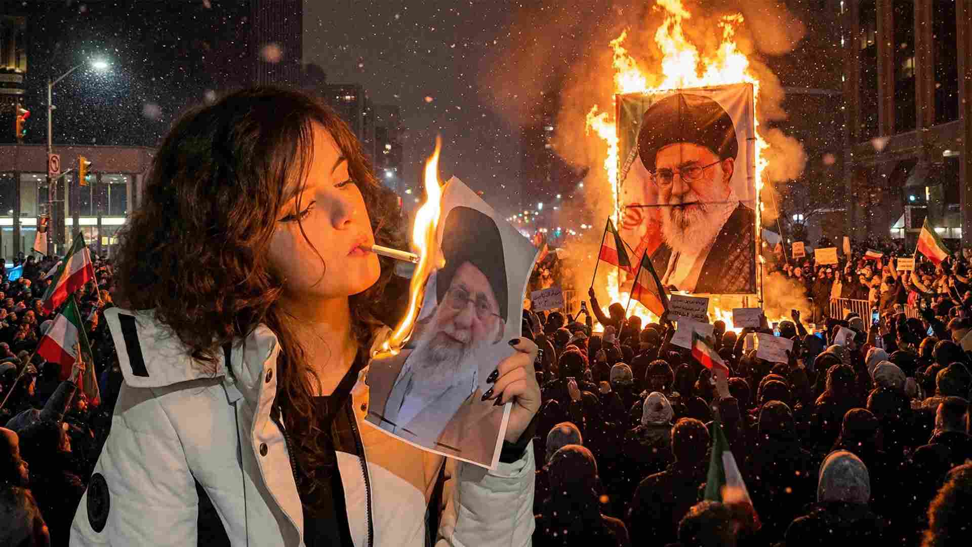 Iran Protests Go Viral as Women Burn Khamenei Photos to Light Cigarettes